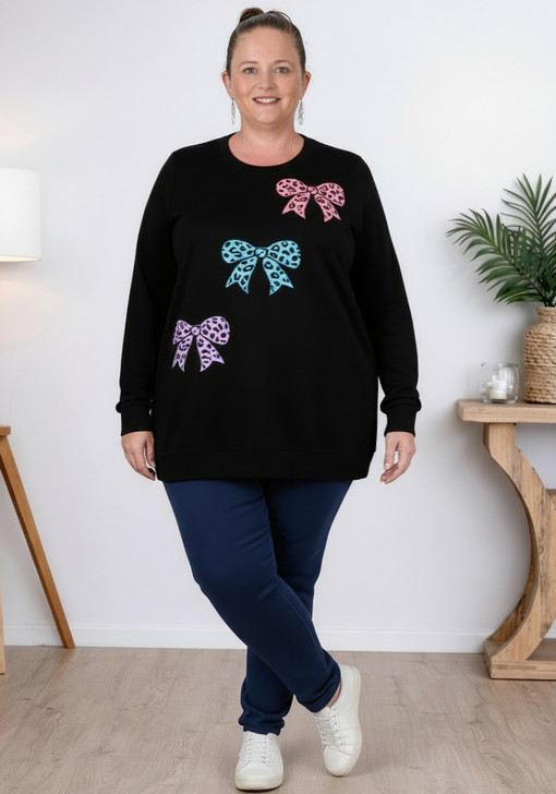 Plus Size Black Knit Jumper With Bows