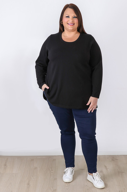 Plus Size Long Sleeve Top In Black
