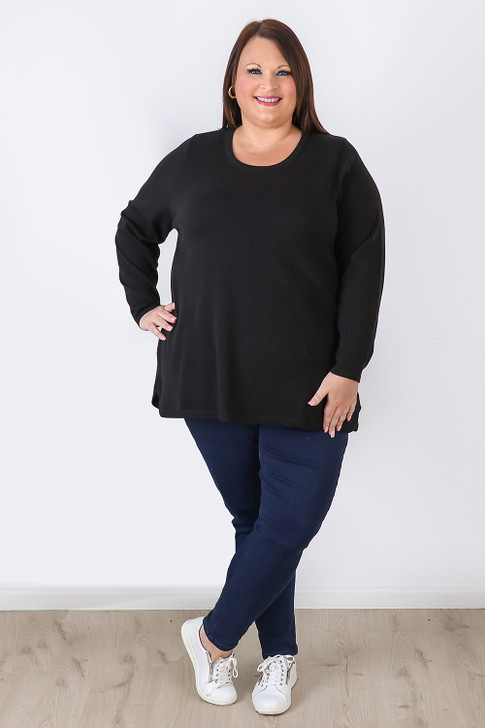 Plus Size Long Sleeve Top In Black
