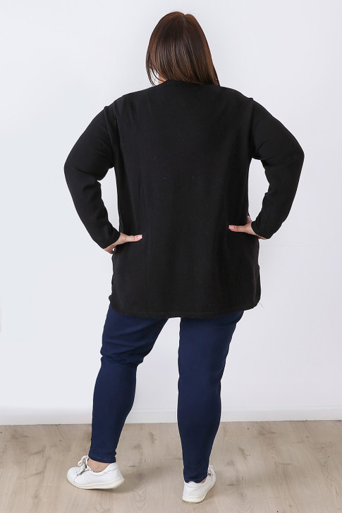 Plus Size Long Sleeve Top In Black