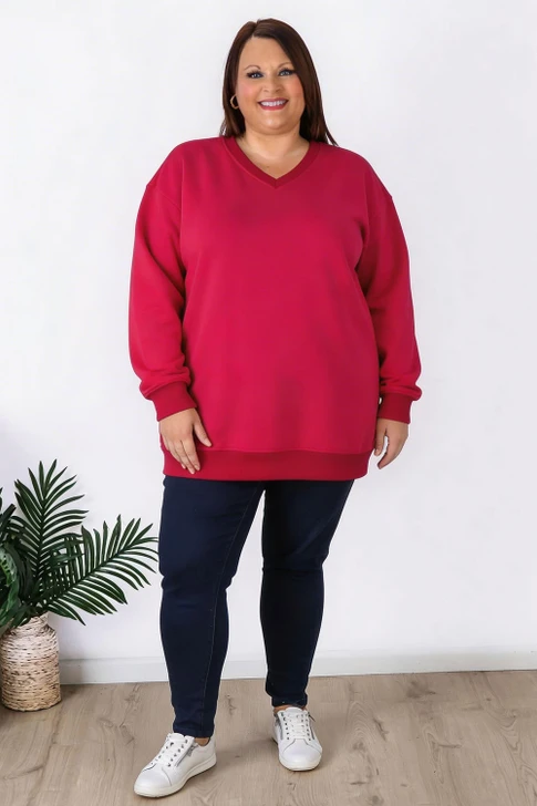 plus size winter raspberry red jumper