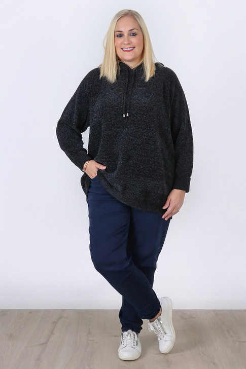 Plus Size Cosy Chenille Hoodie in Charcoal  Curvaceous  Sizes 18 to 32 
