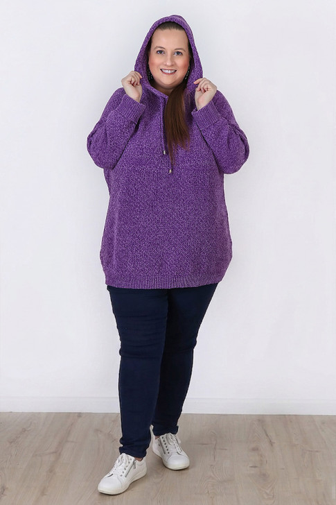 Plus Size Cosy Chenille Hoodie in Purple - Curvaceous 