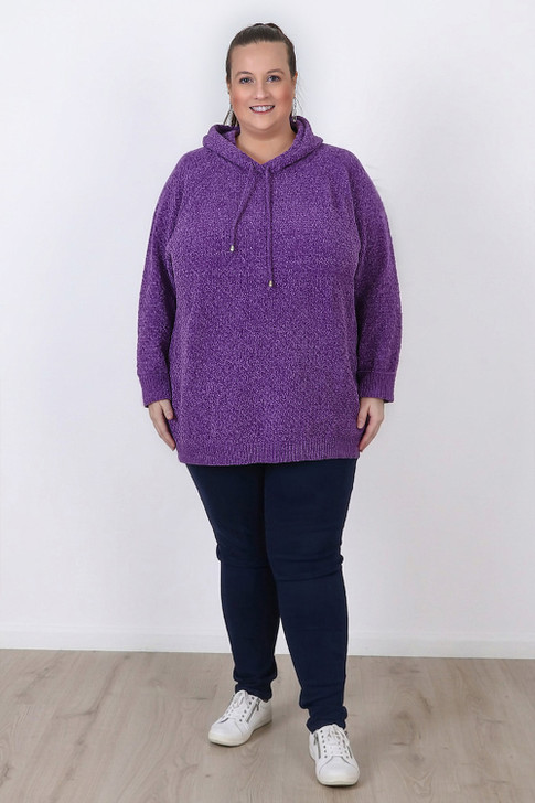 Plus Size Cosy Chenille Hoodie in Purple - Curvaceous 