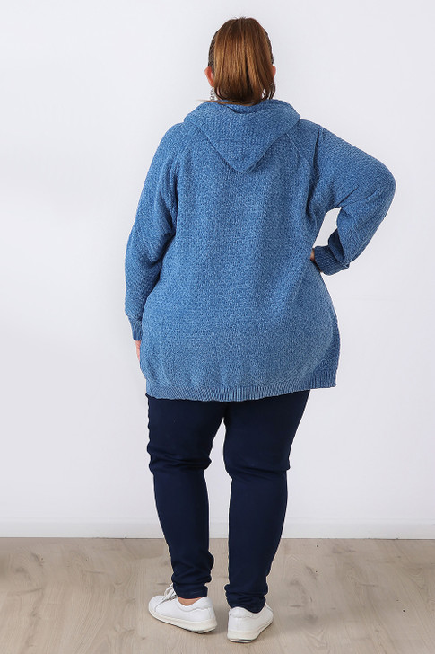 Plus Size Cosy Chenille Hoodie in Blue for winter 