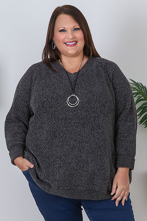 Grey Cosy Knit V Neck Jumper