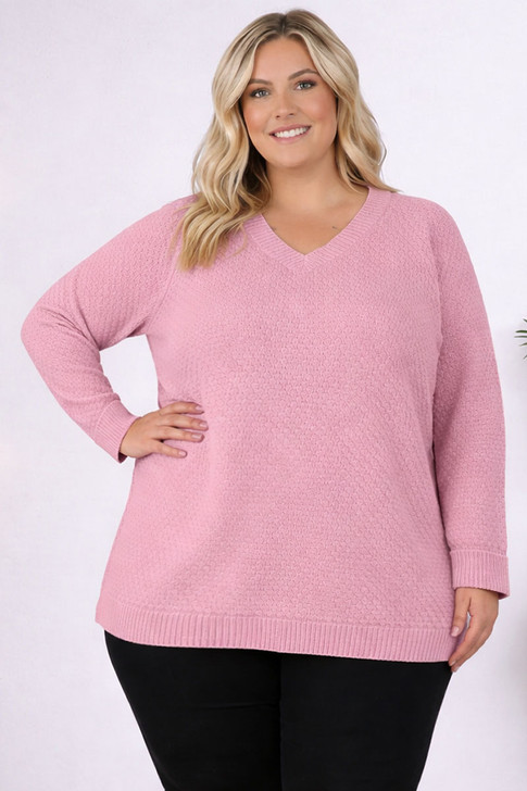 Blush Pink Cosy Knit V Neck Jumper