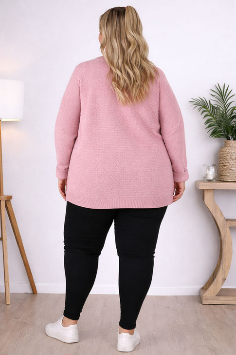 Plus Size V Neck Knit Jumper In Pink