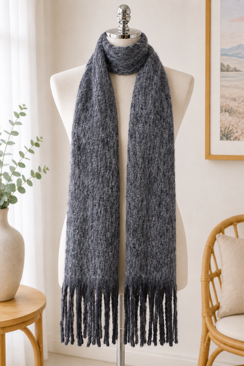 Marled Grey Scarf With Green Edge
