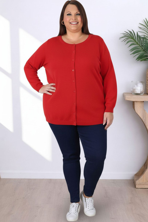 Plus Size Button Up Red Cardigan