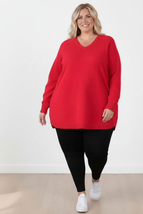 Plus Size Cotton Knit Red Jumper