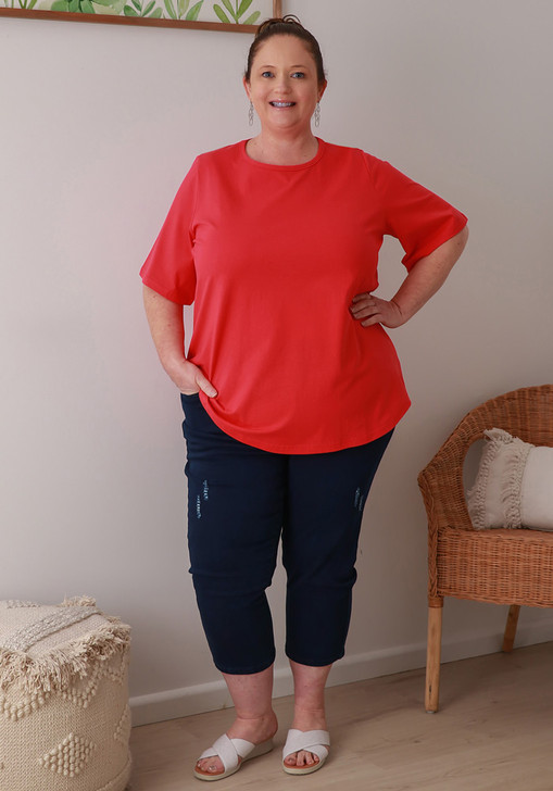 Plus Size Cotton Round Neck Tee In Watermelon