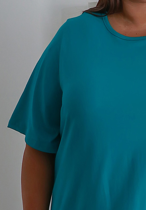 Plus Size Cotton Round Neck Tee In Turquoise