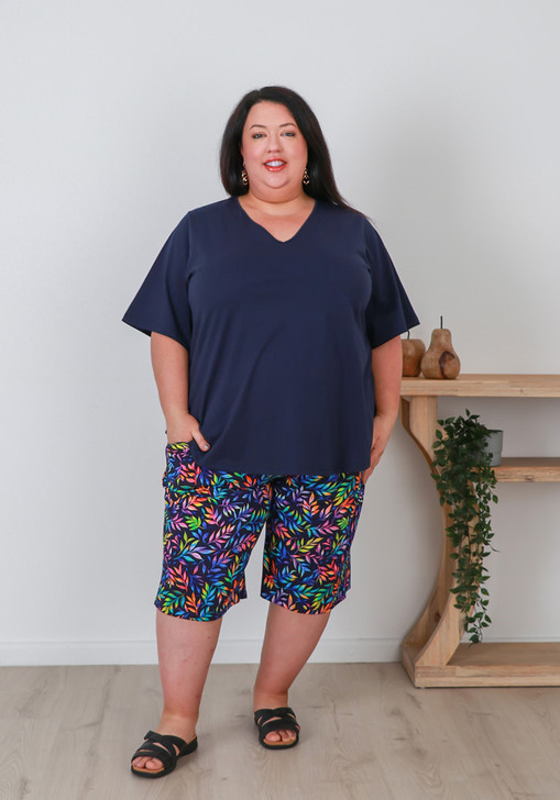 Plus Size V Neck Tee In Navy