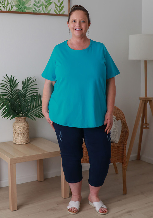 Plus Size Cotton Round Neck Everyday Tee In Blue