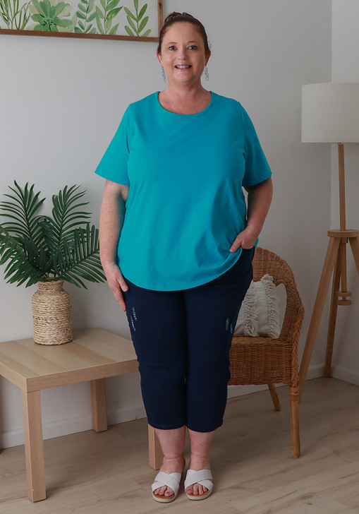 Plus Size Cotton Round Neck Everyday Tee In Blue