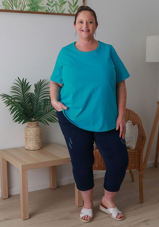 Plus Size Cotton Round Neck Everyday Tee In Blue