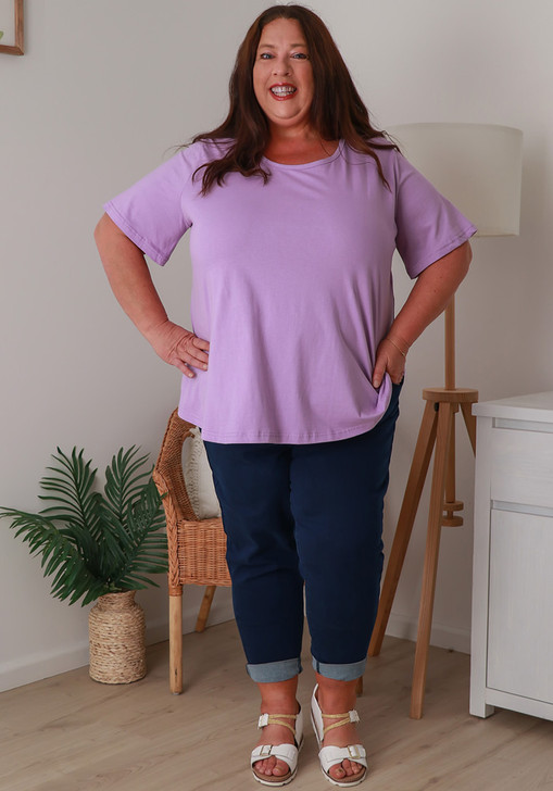 Plus Size Cotton Round Neck Everyday Tee In Lilac 
