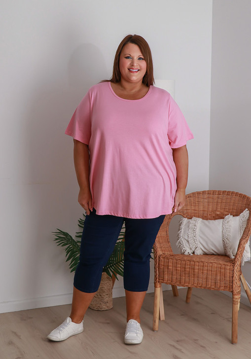 Plus Size Round Neck Tee In Pink