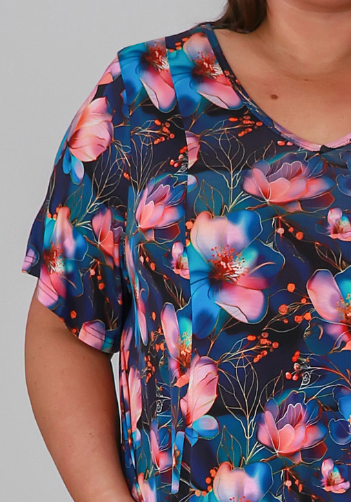 Plus Size Stretch Slip On Dress In Dreamy Magnolia Print
