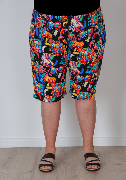 Plus Size Bamboo Shorts In Retro Gamer Print
