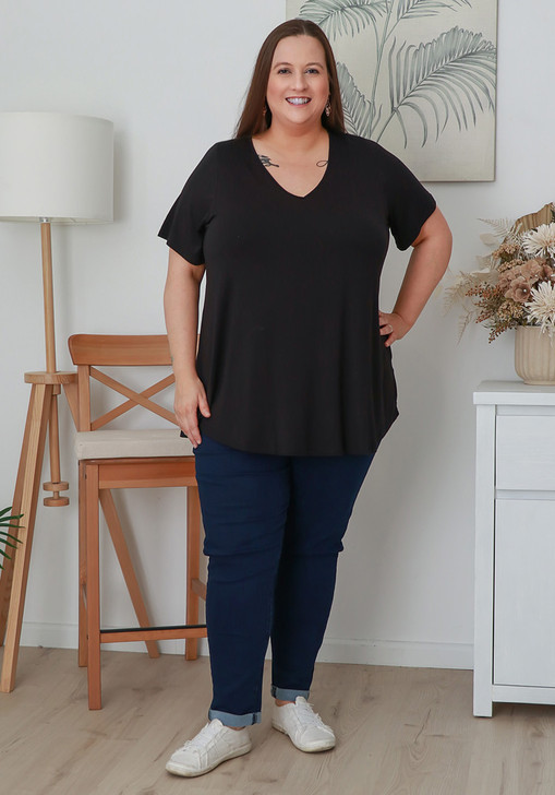 plus size black short sleeve top in bamboo stretch 