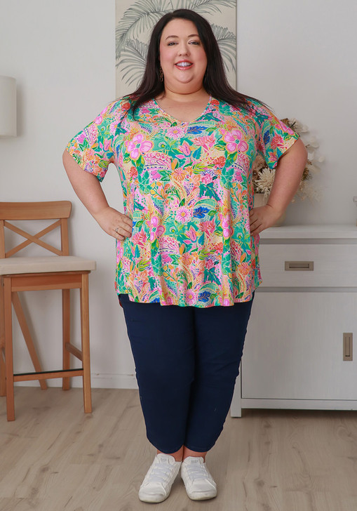 plus size floral summer short sleeve top
