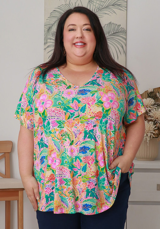 plus size floral summer short sleeve top