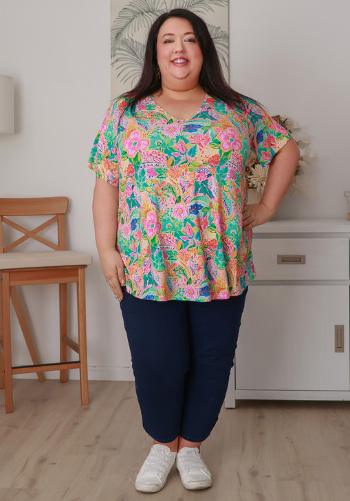 plus size floral summer short sleeve top
