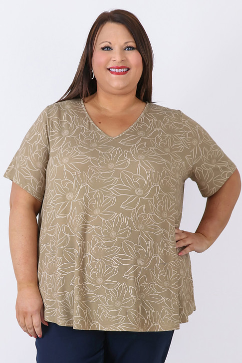 Stretch Bamboo Floral Outline Top