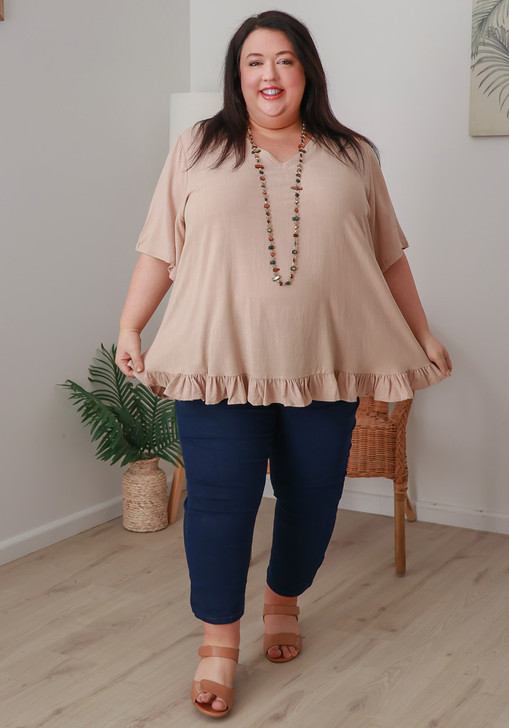 Plus Size Linen Blend Ruffle Hem Top