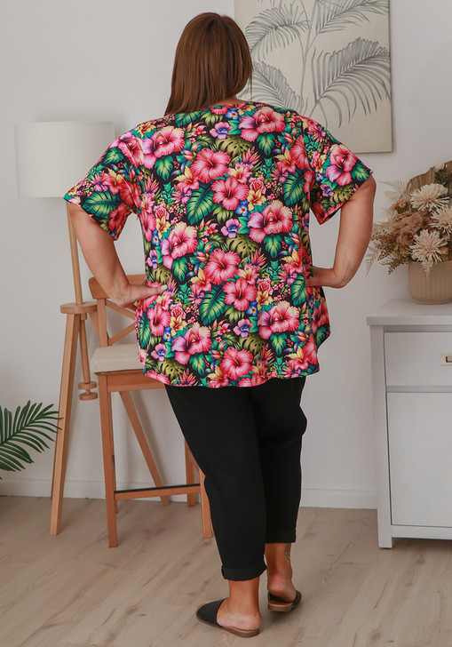 Plus Size Stretch Rayon Tee in Hibiscus Beauty