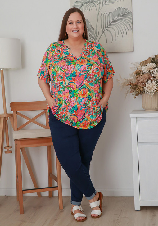 Plus Size Stretch Rayon Tee in Floral Fusion