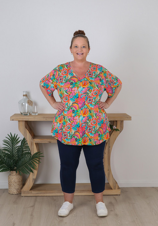 Plus Size Curvaceous Cool Floral Top 