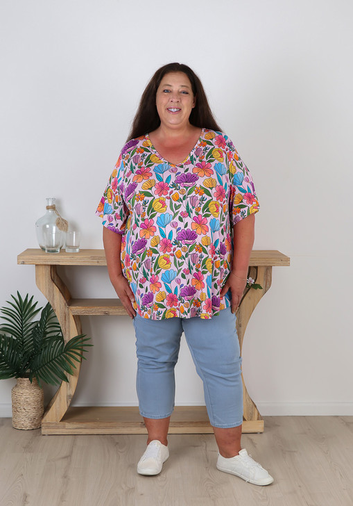 Plus Size Short Sleeve Top in Fun Florals