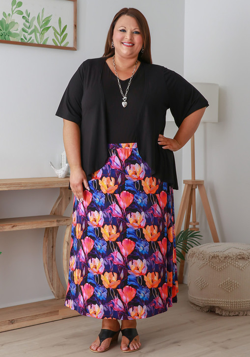 Plus Size Bamboo Stretch Skirt in Dreamy Magnolia