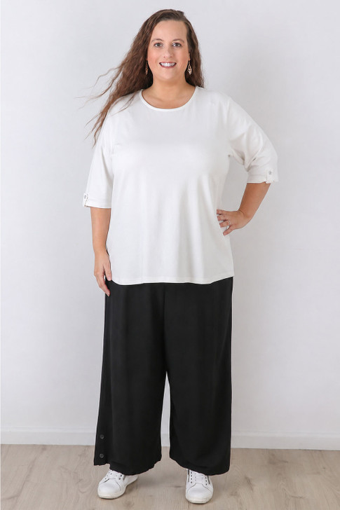Plus Size Linen Blend Wide Leg Pant in Black