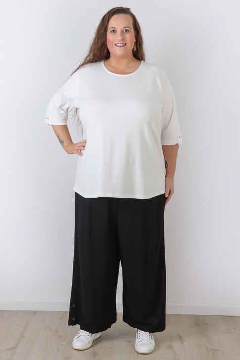 Plus Size Linen Blend Wide Leg Pant in Black