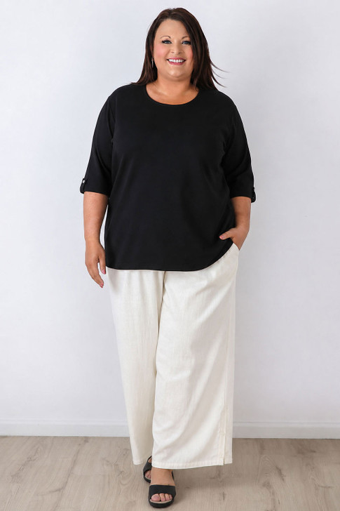 Plus Size Linen Blend Wide Leg Pant in White 