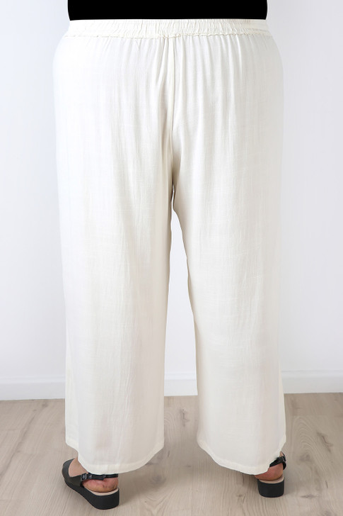 Plus Size Linen Blend Wide Leg Pant in White 