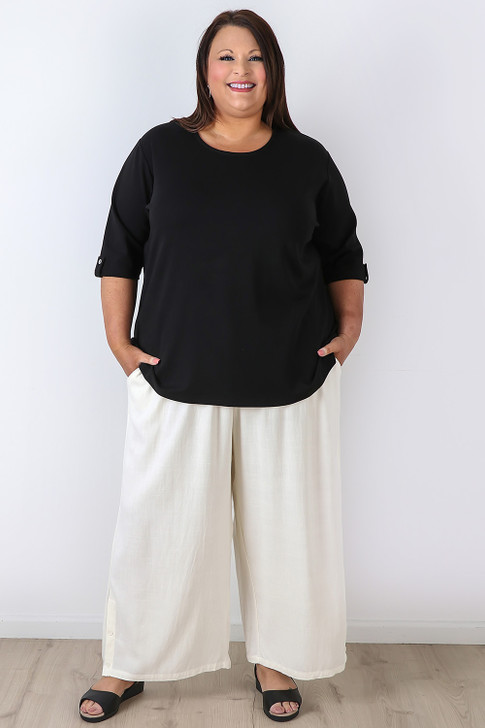 Linen Blend Wide Leg Pant in White