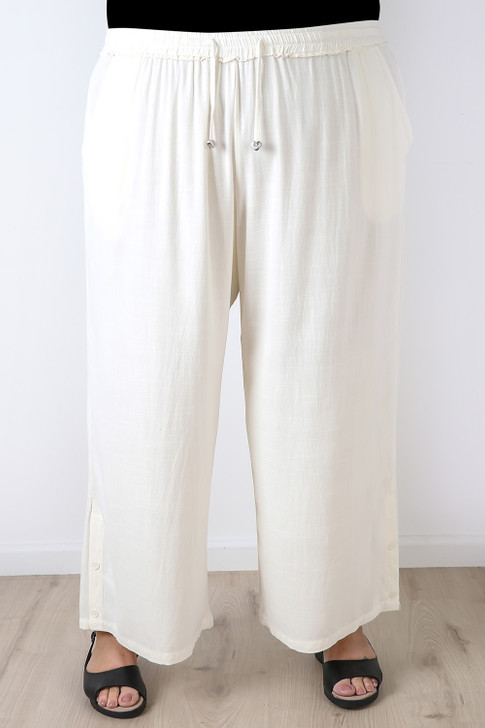 Plus Size Linen Blend Wide Leg Pant in White 