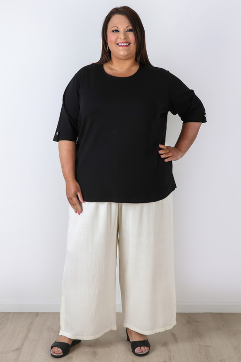 Plus Size Linen Blend Wide Leg Pant in White 