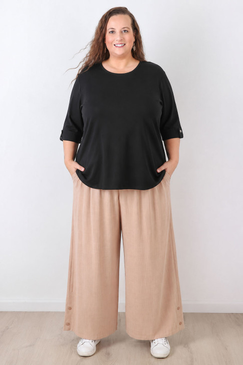 Plus Size Linen Blend Wide Leg Pant 