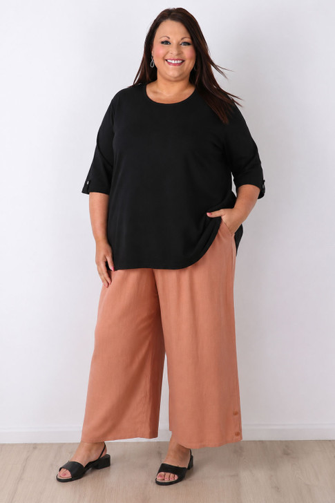 Linen Blend Wide Leg Pant in Clay Beige