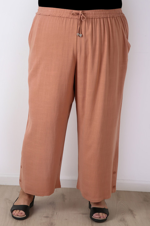 Plus Size Linen Blend Wide Leg Pant in Clay Beige