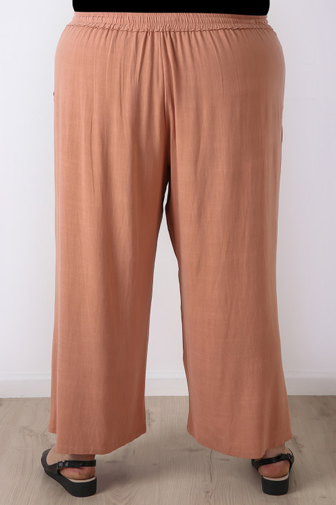 Plus Size Linen Blend Wide Leg Pant in Clay Beige