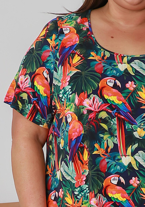Plus Size Scoop Neck Bamboo Tee In Tropical Macaw