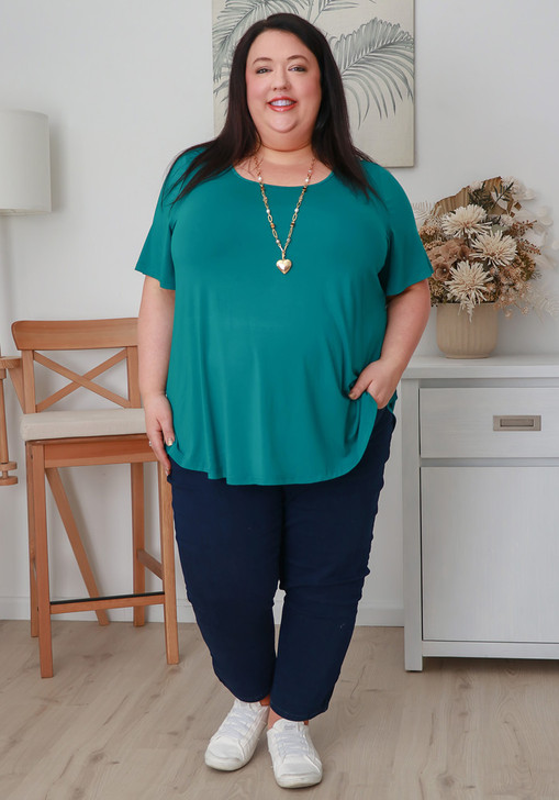 Plus Size Scoop Neck Bamboo Tee In Teal