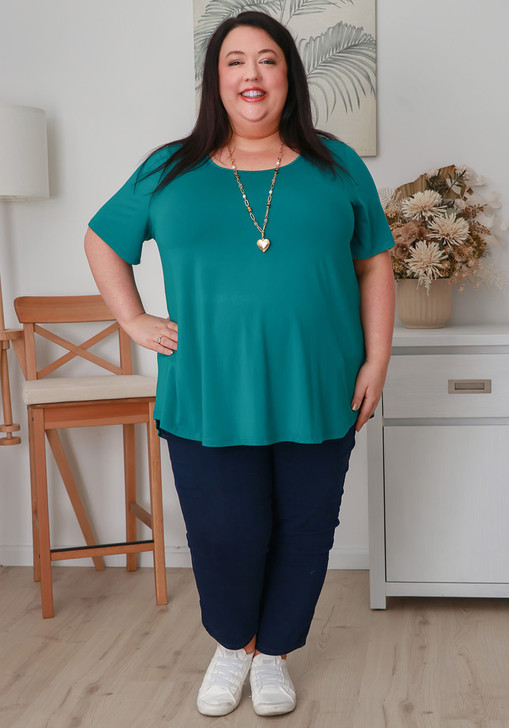 Plus Size Scoop Neck Bamboo Tee In Teal